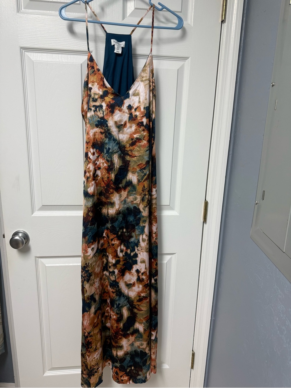 Nicole Miller Floral Maxi Slip Dress in Green, Brown & Cream